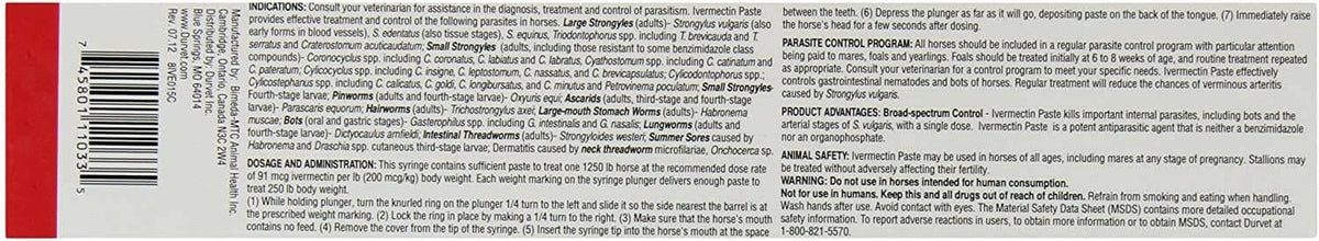 Durvet Ivermectin Paste Dewormer 1.87% – 6.08g Apple Flavor for Horses