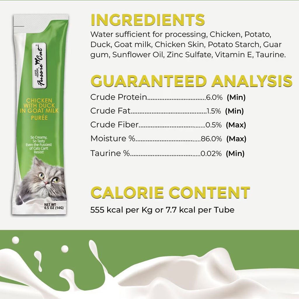 Fussie Cat Chicken with Duck in Goat Milk Puree Lickable Cat Treats, 0.5-oz x 4-tubes