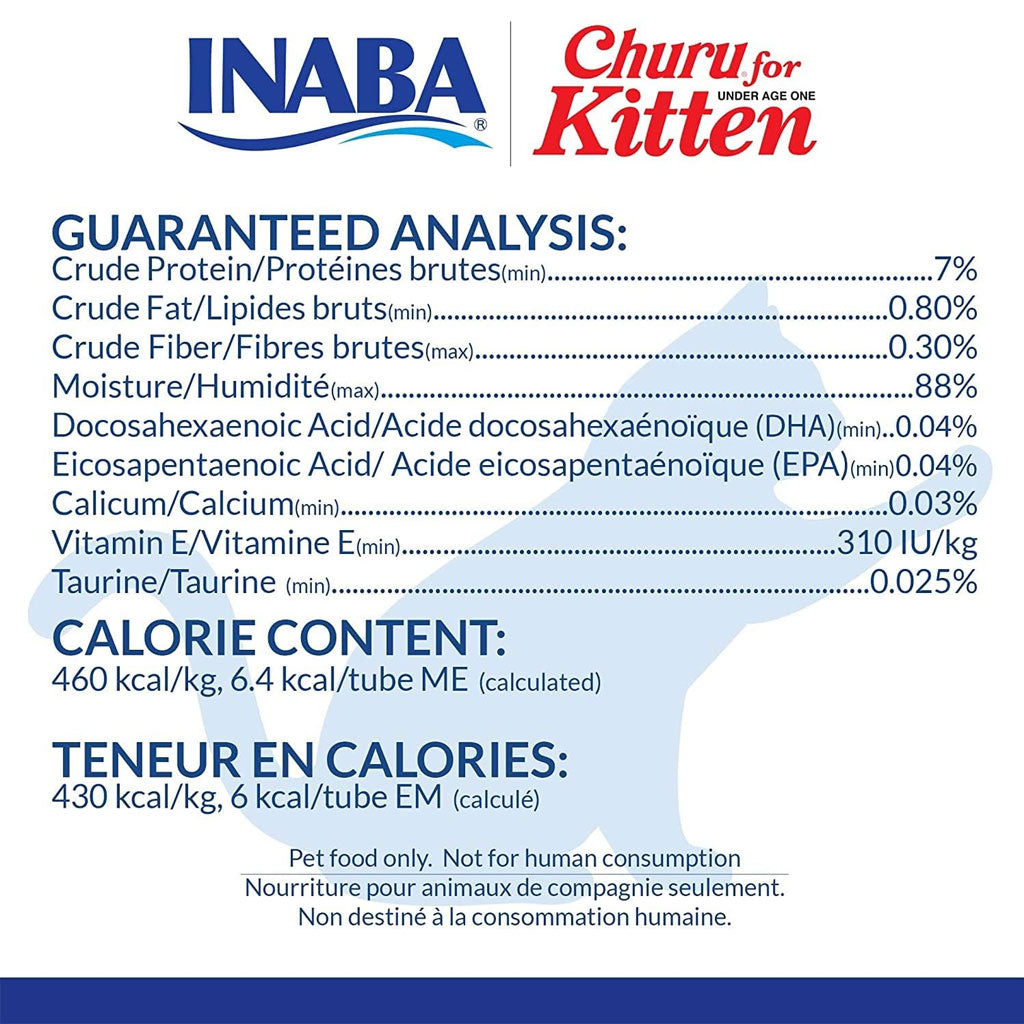 Inaba Churu for Kittens Tuna Recipe Puree Grain-Free Lickable Treat for Cats, 0.5-oz x 4-tubes