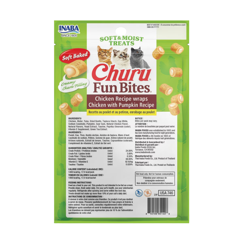 Inaba Churu Fun Bites Chicken Recipe Wraps Soft & Moist Cat Treats (3 packs)