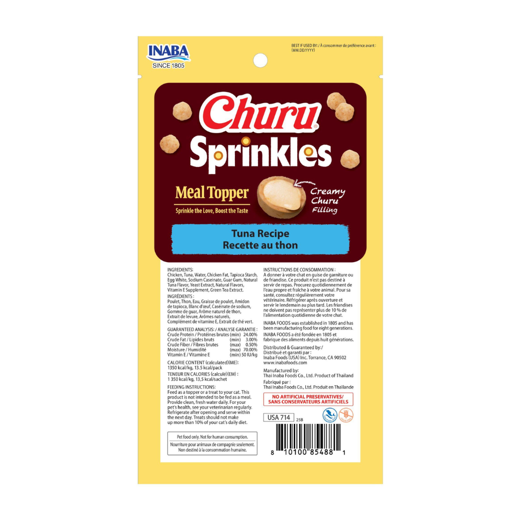 Inaba Churu Sprinkles Tuna Recipe Grain-Free Cat Treats & Meal Topper, 0.35-oz tube (3 count)