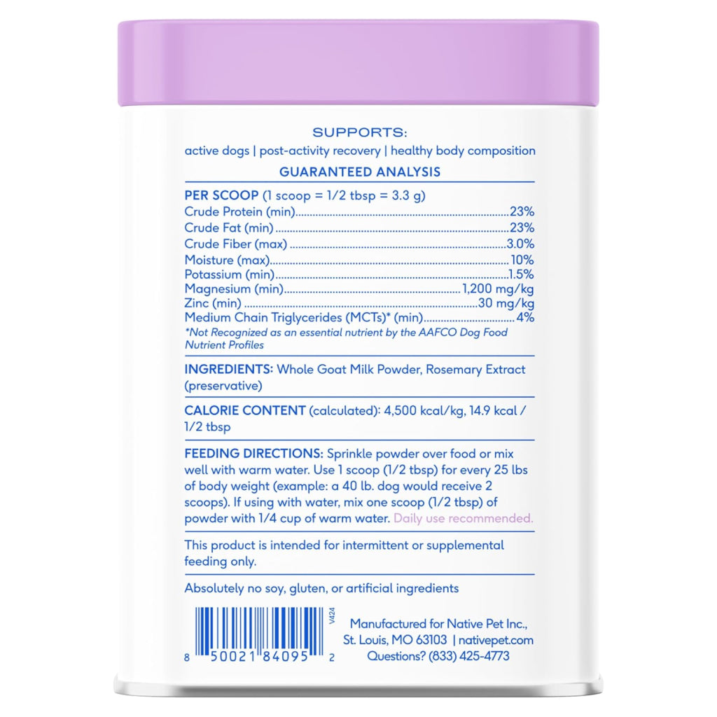 Native Pet Goat Milk Powder Recovery & Energy Support For Active Dogs