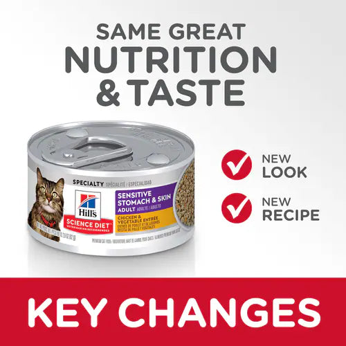 Hill's Science Diet Sensitive Stomach & Skin Canned Cat Food, Chicken & Vegetable Entrée (2.9 oz x 24 cans)