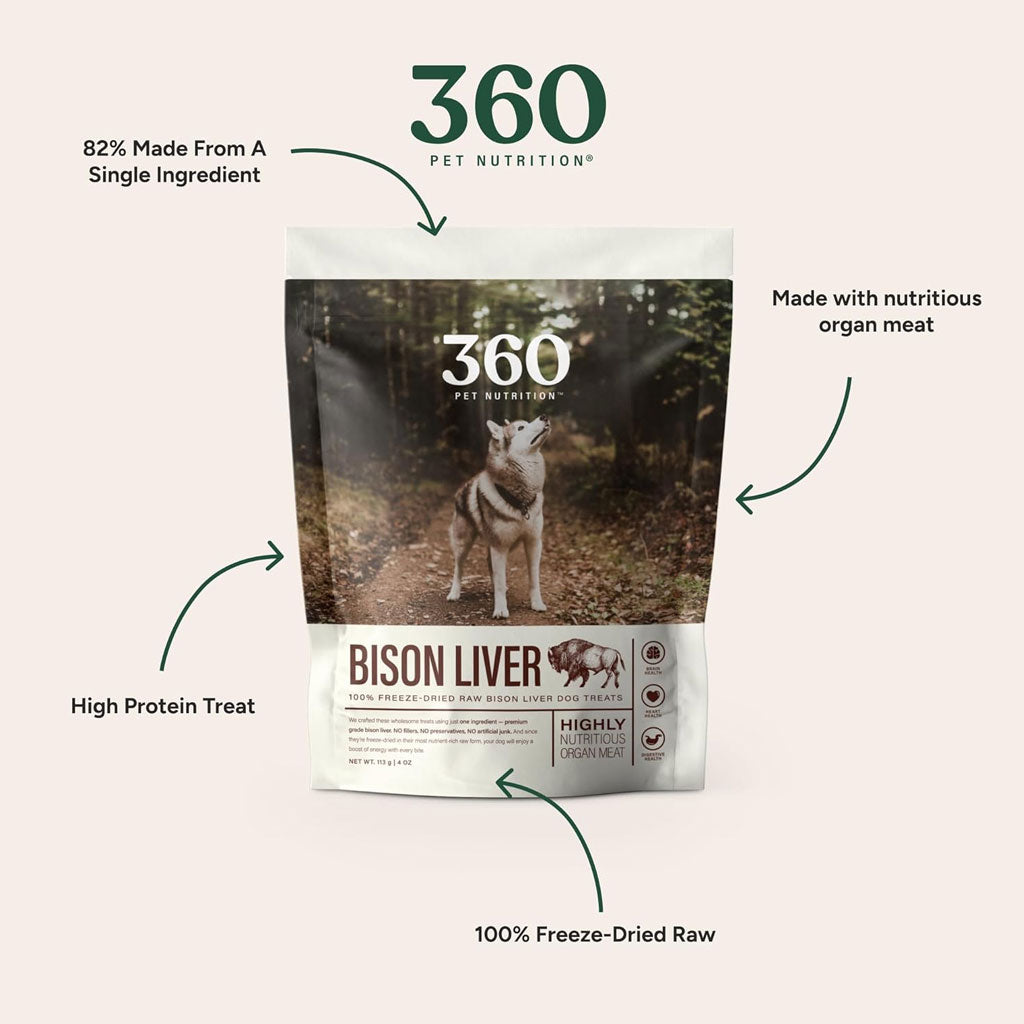 360 Pet Nutrition Bison Liver Freeze-Dried Raw Dog Food, 4-oz