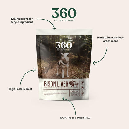360 Pet Nutrition Bison Liver Freeze-Dried Raw Dog Food, 4-oz