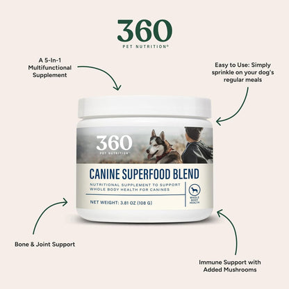 360 Pet Nutrition Canine Superfood Blend Nutritional Supplements for Dogs, 3.81-oz