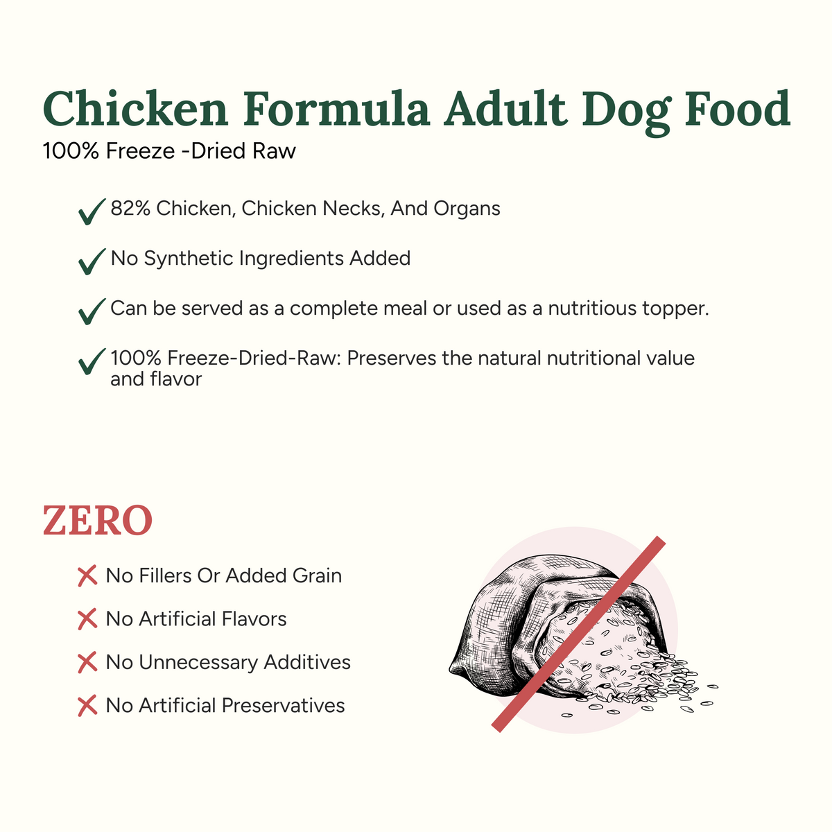 360 Pet Nutrition Chicken Freeze-Dried Raw Complete Meal for Adult Dogs