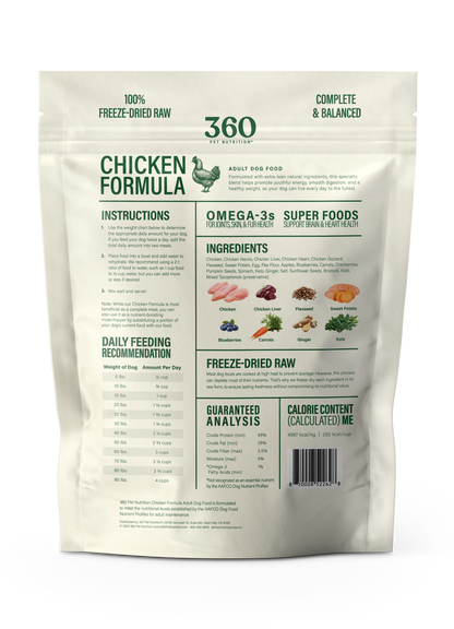 360 Pet Nutrition Chicken Freeze-Dried Raw Complete Meal for Adult Dogs