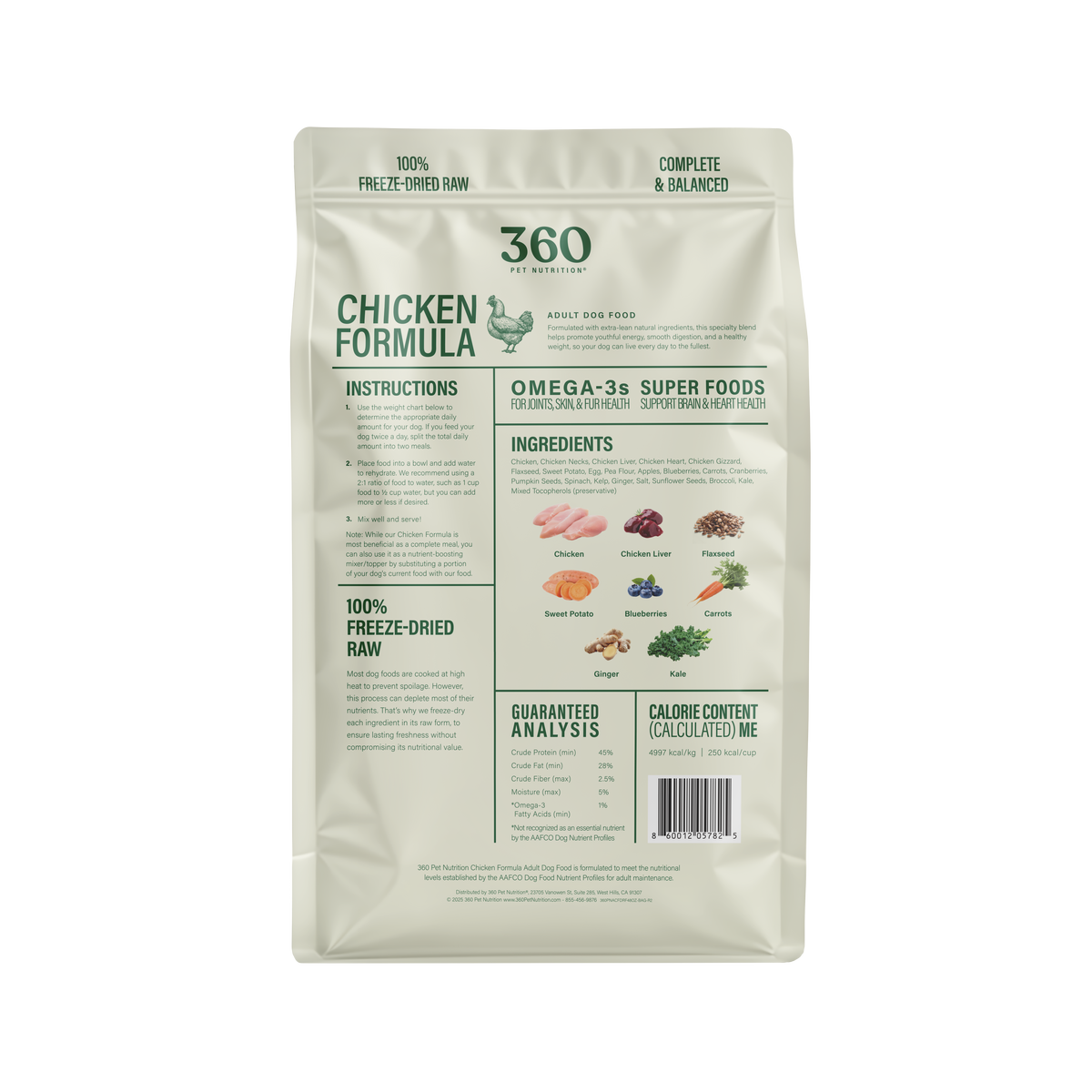 360 Pet Nutrition Chicken Freeze-Dried Raw Complete Meal for Adult Dogs