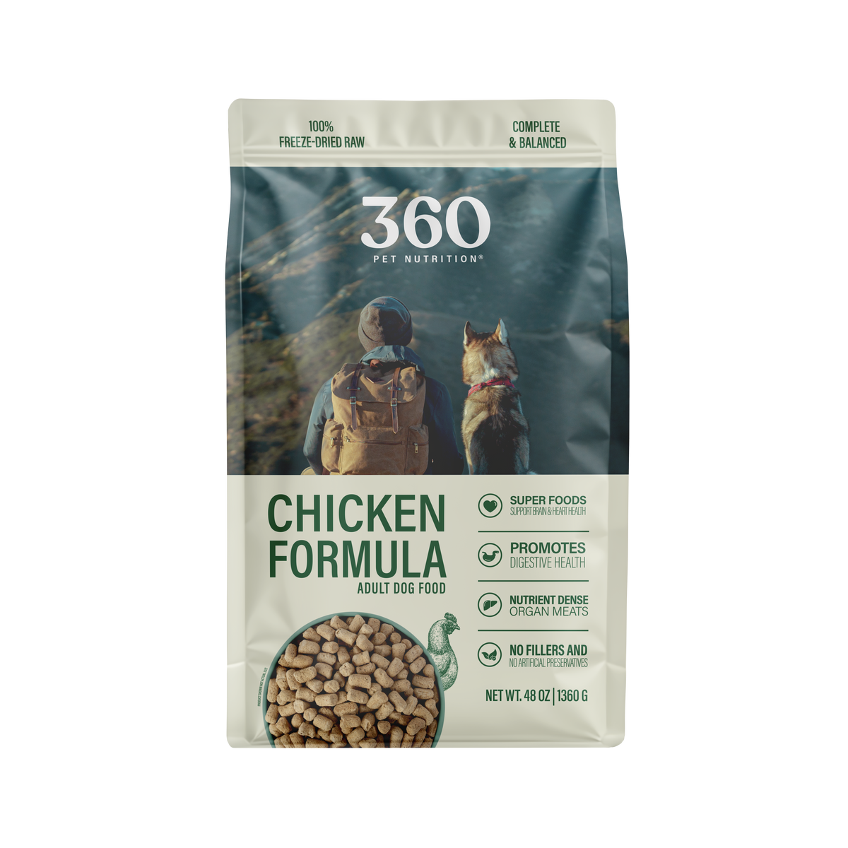 360 Pet Nutrition Chicken Freeze-Dried Raw Complete Meal for Adult Dogs