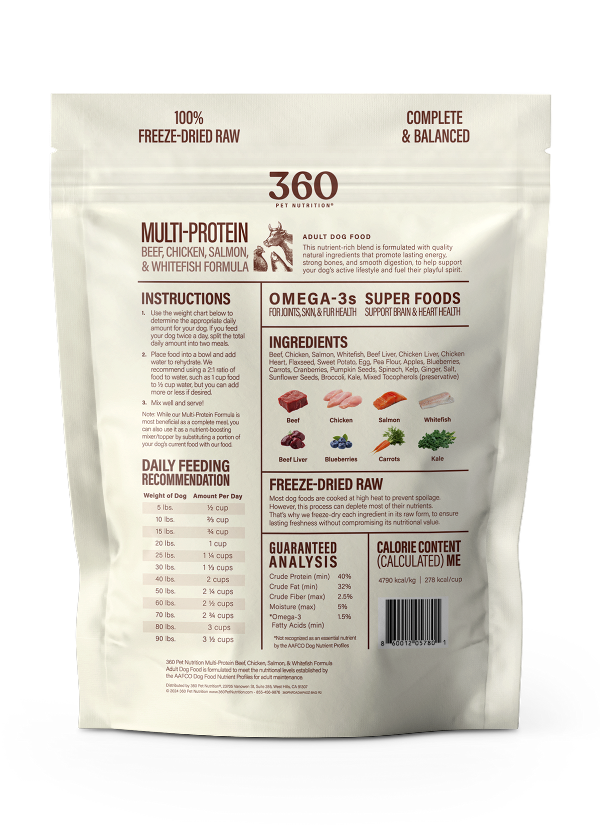 360 Pet Nutrition Multi-Meat Freeze-Dried Raw Complete Meal for Adult Dogs