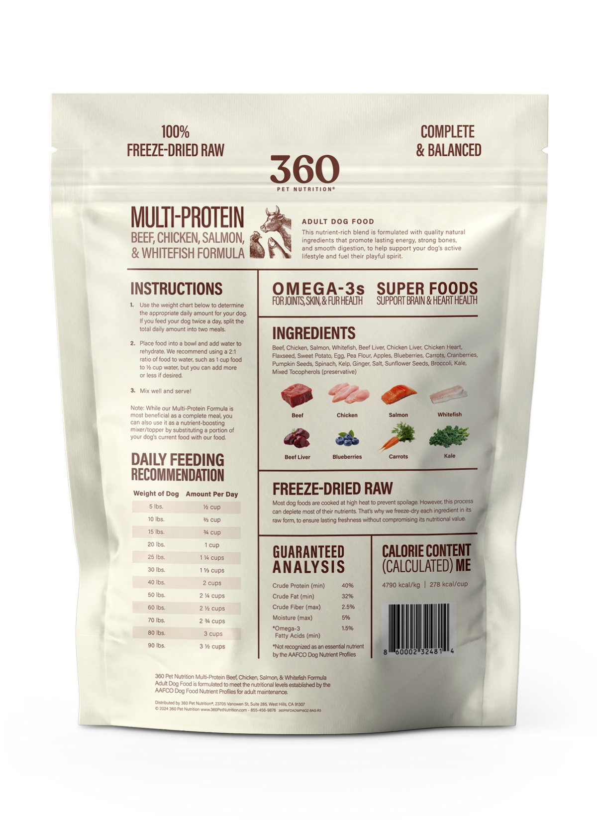 360 Pet Nutrition Multi-Meat Freeze-Dried Raw Complete Meal for Adult Dogs