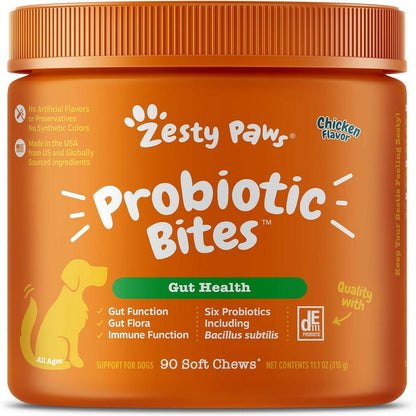 Zesty Paws Probiotic Bites Chicken Flavored Chews for Dogs (90 ct)