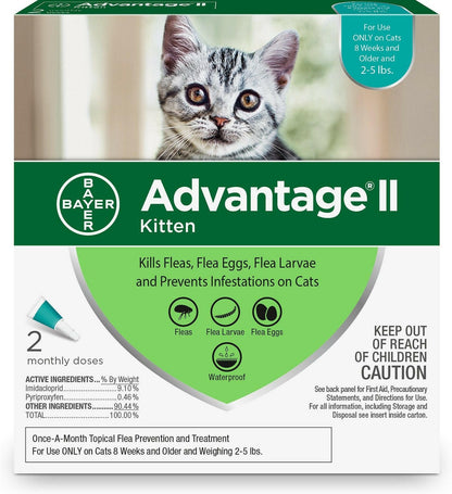 Advantage II Flea Control for Kittens 2-5 lbs (2 doses, 2 mos. supply) Teal Box