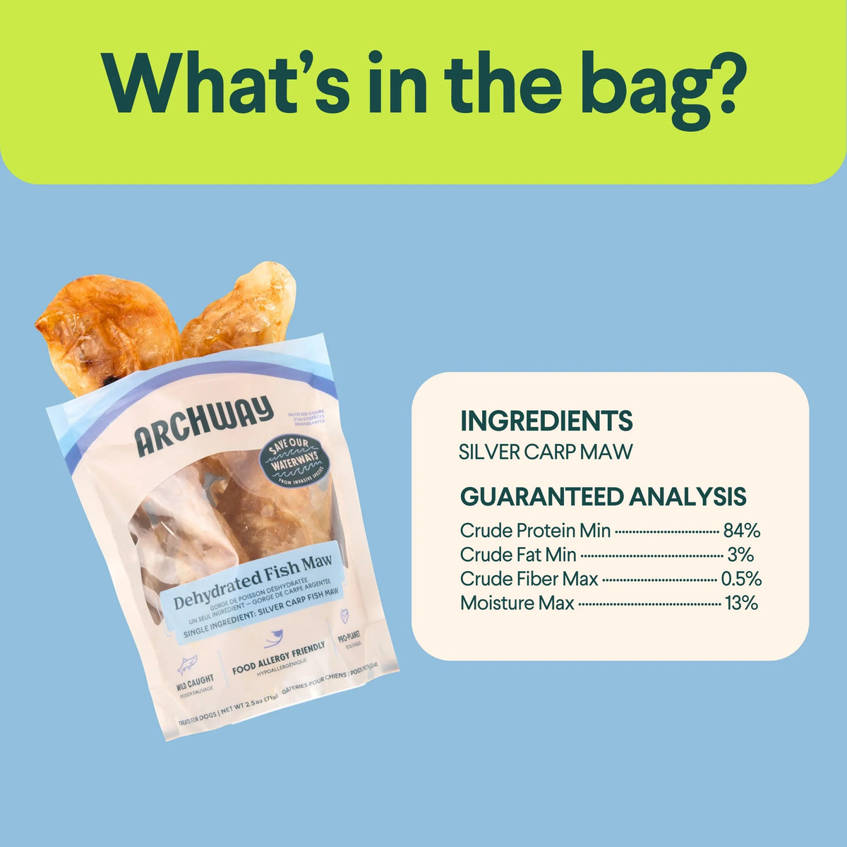Archway Single Ingredient Silver Carp Fish Maw Natural Dog Chew Treat, 2.5-oz