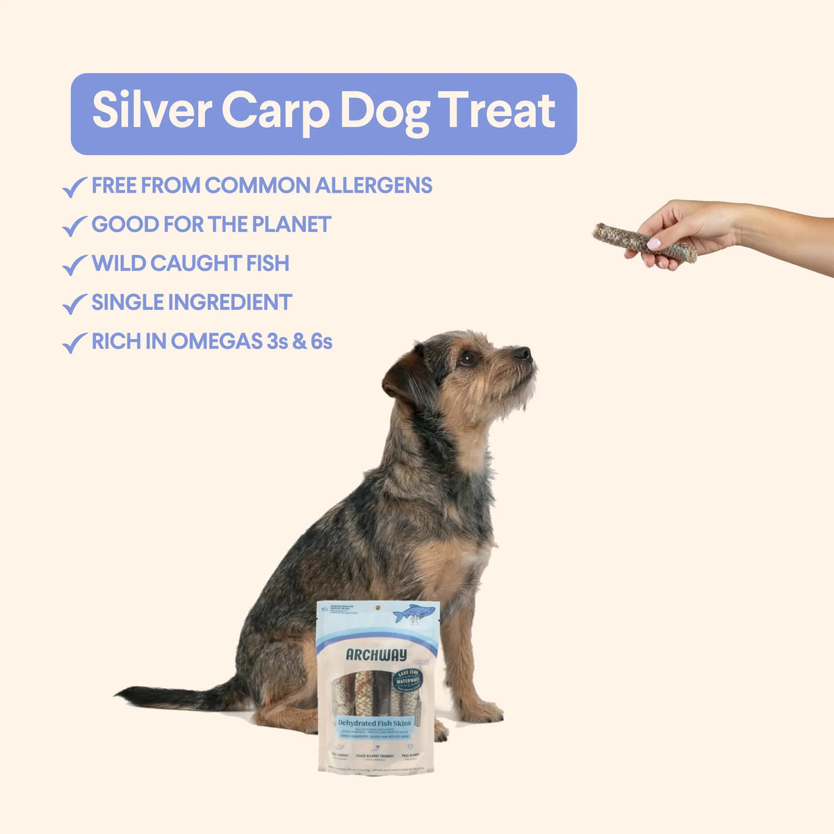 Archway Single Ingredient Silver Carp Rolled Skin Natural Dog Chew Treat, 2-oz