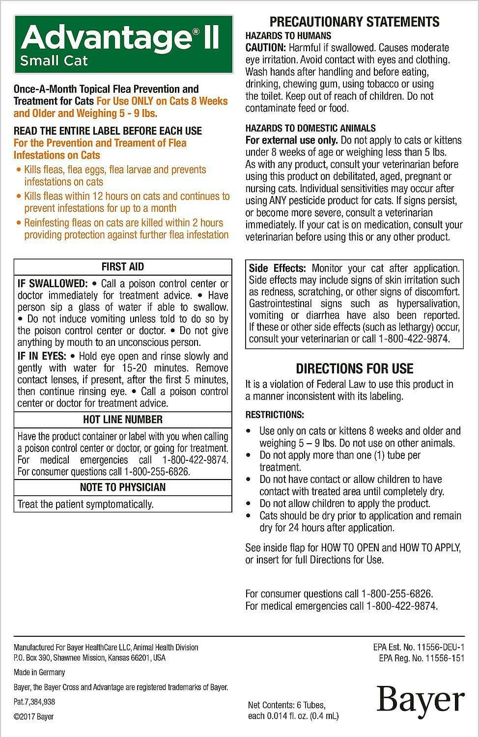 Advantage II Flea Control for Small Cats (5-9 lbs) Orange Box