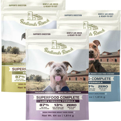 Badlands Ranch Superfood Complete Premium Air Dried Dog Food, Variety Flavor (Beef, Chicken & Lamb & Venison)