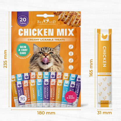 Beloved Pets Chicken Mix Creamy Lickable Treats Skin & Coat Care for Cats & Dogs