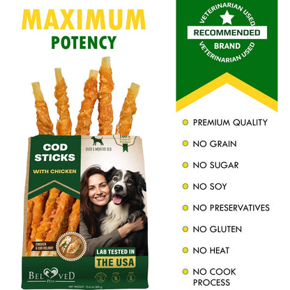 Beloved Pets Cod Sticks with Chicken Dog Chew Treats, 10-oz