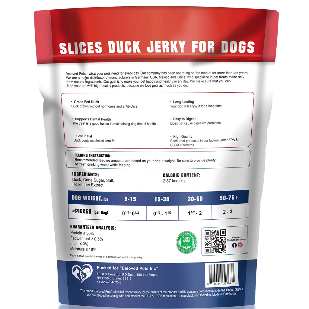 Beloved Pets Duck Jerky Breast Dog Treats, 1.5-lb