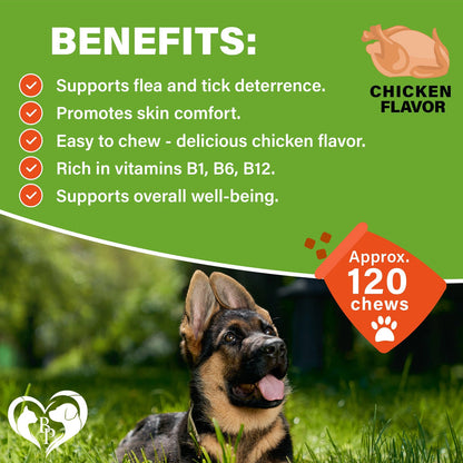 Beloved Pets Flea & Tick Support Chicken Flavor Chewable Supplements for Dogs, 10-oz