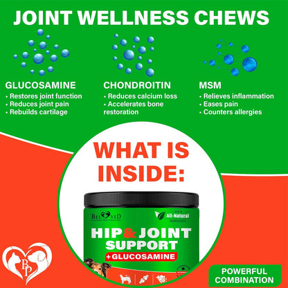 Beloved Pets Glucosamine Bacon Flavored Chews Hip & Joint Support Supplement for Dogs, 10-oz
