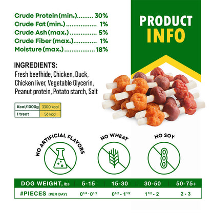 Beloved Pets Kabob with Digestible Sticks, Chicken, Duck & Liver Flavor Dog Treats, 10.6-oz