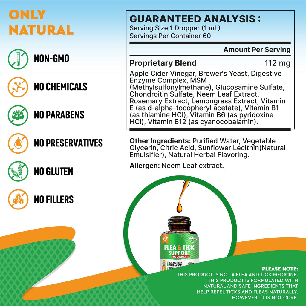 Beloved Pets Oral Flea & Tick Support Multivitamin Supplement for Dogs & Cats, 2-oz