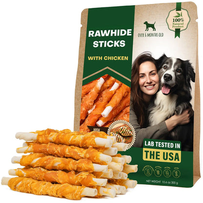 Beloved Pets Rawhide Sticks with Chicken Dog Chew Treats, 10.6-oz