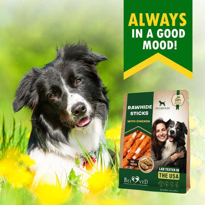 Beloved Pets Rawhide Sticks with Chicken Dog Chew Treats, 10.6-oz