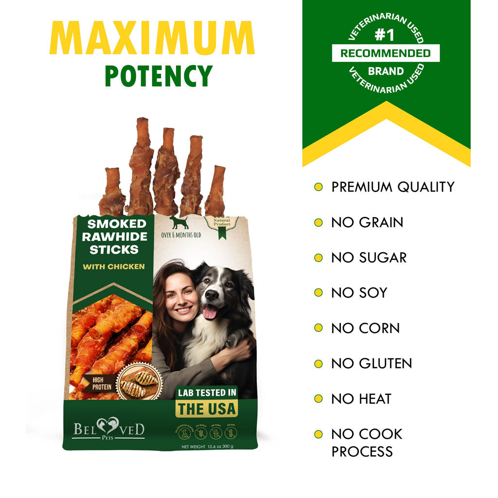 Beloved Pets Smoke Rawhide Sticks with  Chicken Dog Chew Treats, 10.6-oz