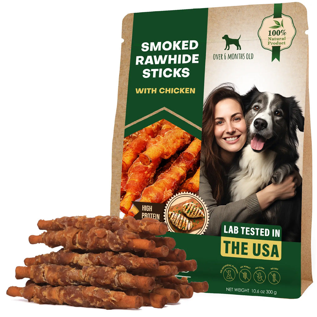 Beloved Pets Smoke Rawhide Sticks with  Chicken Dog Chew Treats, 10.6-oz