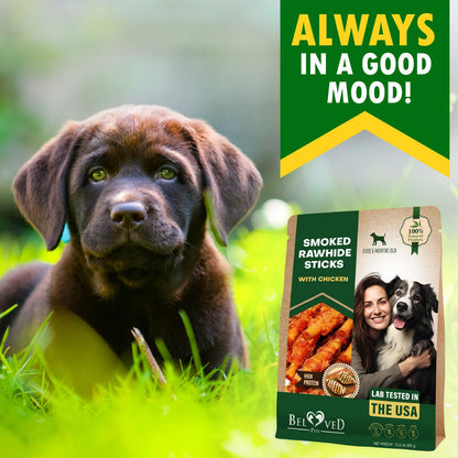 Beloved Pets Smoke Rawhide Sticks with  Chicken Dog Chew Treats, 10.6-oz