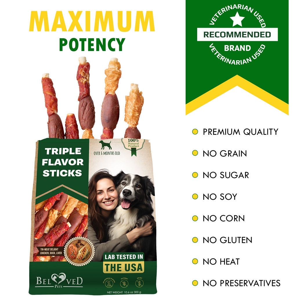 Beloved Pets Triple Flavor Dog Treats, Chicken, Duck & Liver, 10.6-oz