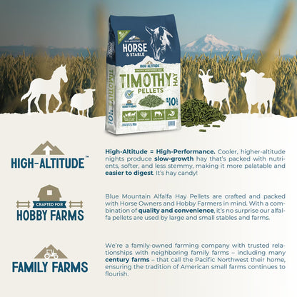 Blue Mountain Hay High-Altitude Timothy Hay Pellets Horse Feed, 40-lb