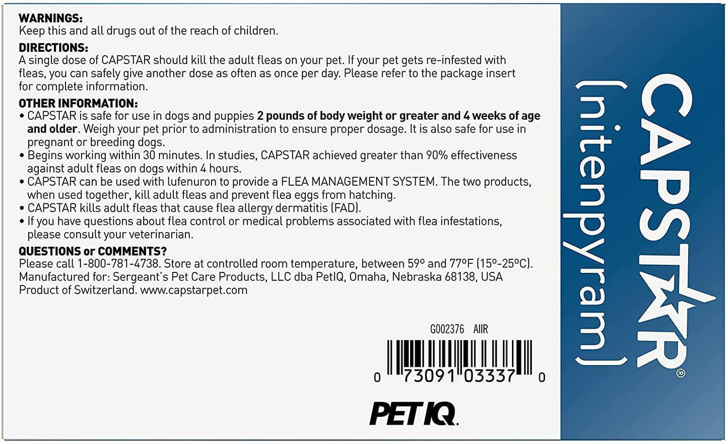 Capstar Oral Flea Treatment for Dogs 2-25 lbs (6 Doses)