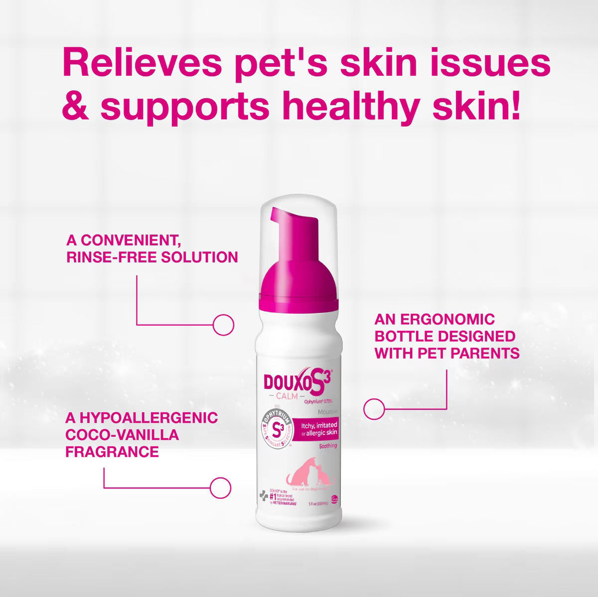 Douxo S3 CALM Soothing Itchy, Hydrated Skin Dog & Cat Mousse (5.1 oz)