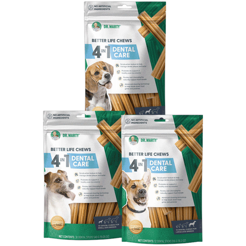 Dr. Marty Better Life Chews 4 in 1 Dental Care Sticks for Large Dogs, 60+ lbs
