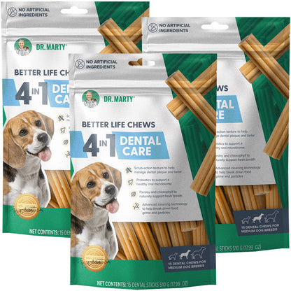 Dr. Marty Better Life Chews 4 in 1 Dental Care Sticks for Medium Dogs, 24-59 lbs