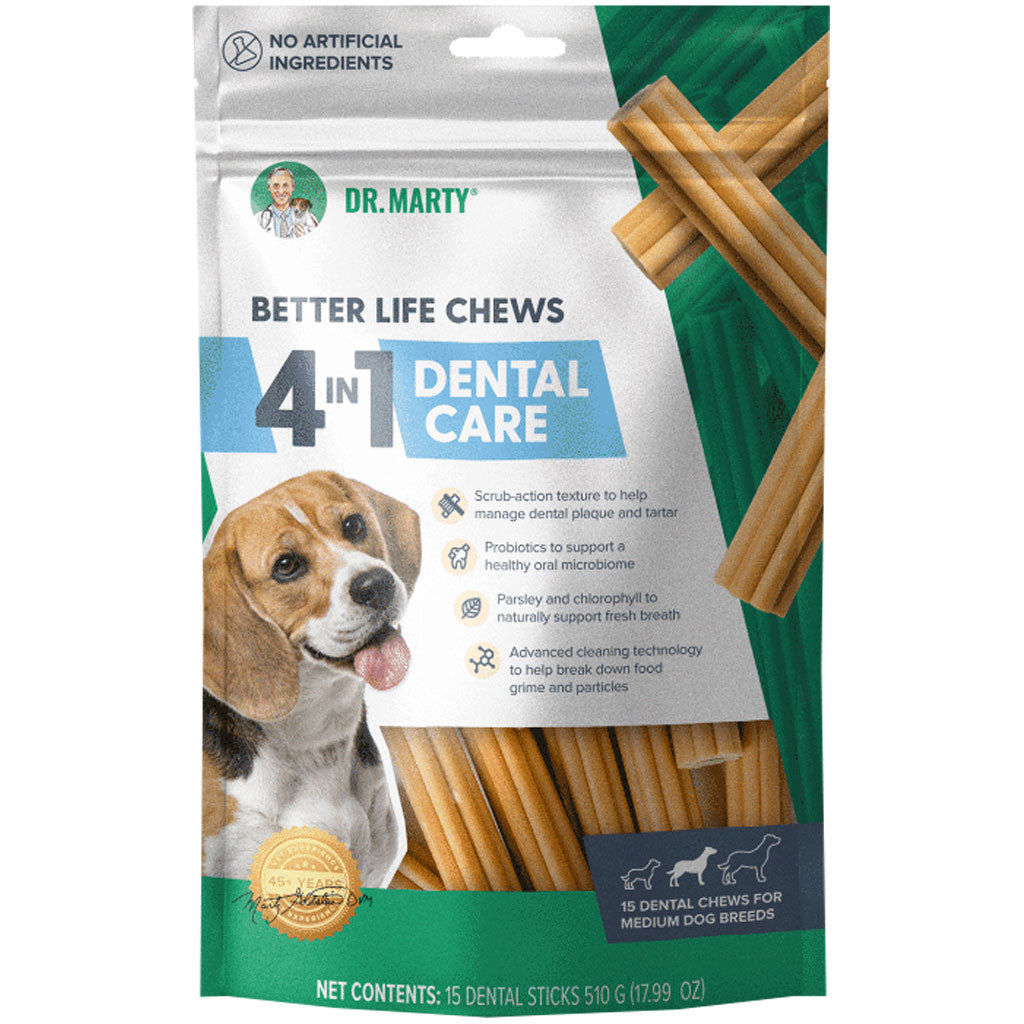 Dr. Marty Better Life Chews 4 in 1 Dental Care Sticks for Medium Dogs, 24-59 lbs