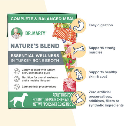 Dr. Marty Nature’s Blend Essential Wellness in Turkey Bone Broth Wet Dog Food, 6.3 oz, Case of 12