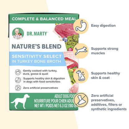 Dr. Marty Nature's Blend Sensitivity Select in Turkey Bone Broth Wet Dog Food, 6.3-oz, case of 12