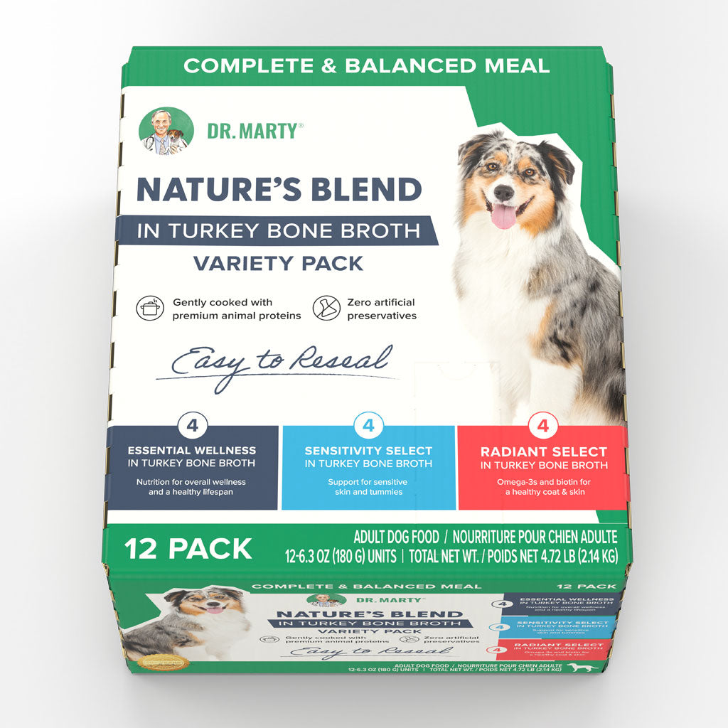Dr. Marty Nature's Blend Turkey Bone Broth Wet Dog Food Variety Pack, 6.3 oz, Case of 12