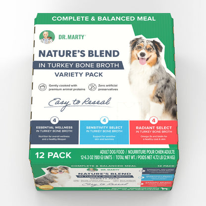 Dr. Marty Nature's Blend Turkey Bone Broth Wet Dog Food Variety Pack, 6.3 oz, Case of 12
