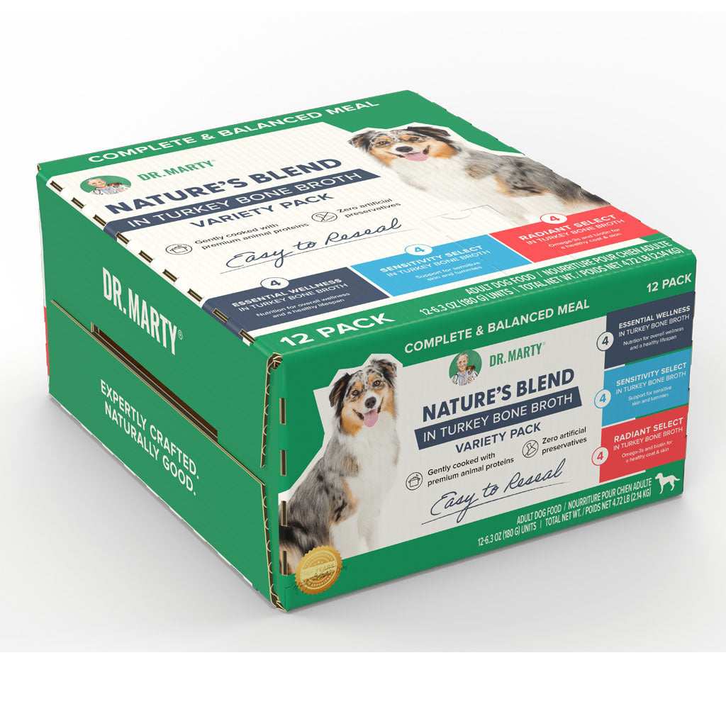 Dr. Marty Nature's Blend Turkey Bone Broth Wet Dog Food Variety Pack, 6.3 oz, Case of 12