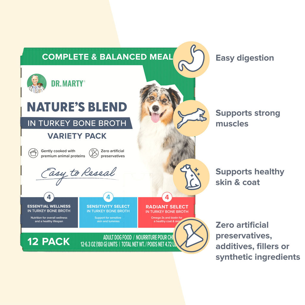 Dr. Marty Nature's Blend Turkey Bone Broth Wet Dog Food Variety Pack, 6.3 oz, Case of 12