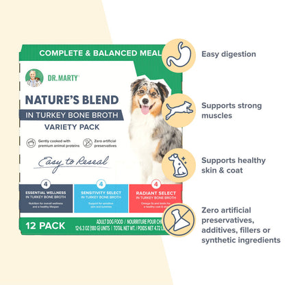 Dr. Marty Nature's Blend Turkey Bone Broth Wet Dog Food Variety Pack, 6.3 oz, Case of 12
