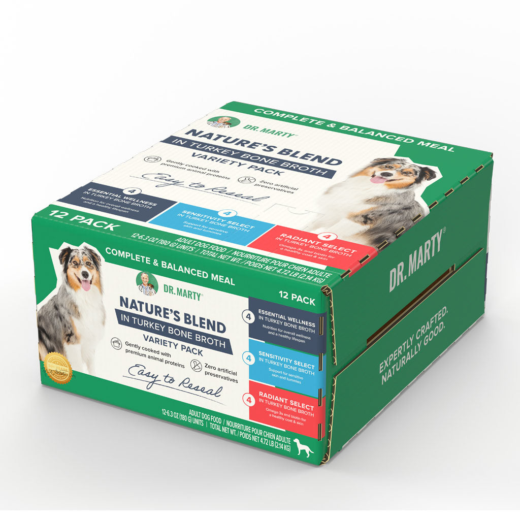 Dr. Marty Nature's Blend Turkey Bone Broth Wet Dog Food Variety Pack, 6.3 oz, Case of 12