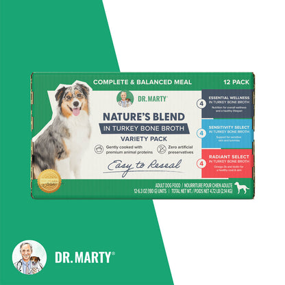 Dr. Marty Nature's Blend Turkey Bone Broth Wet Dog Food Variety Pack, 6.3 oz, Case of 12